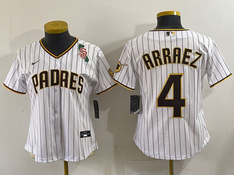 Youth 2025 San Diego Padres #4 Arraez White Stripe Game Nike MLB Jersey style 8